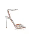 Aquazzura Womens White Tequila 105 Crystal-embellished Leather Heeled Sandals In White