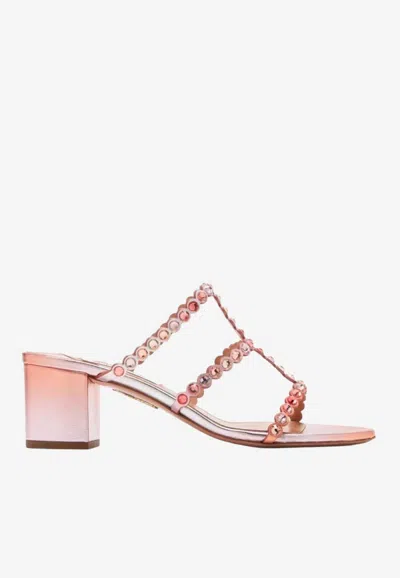 Aquazzura Tequila 50 Crystal-embellished Mules In Pink