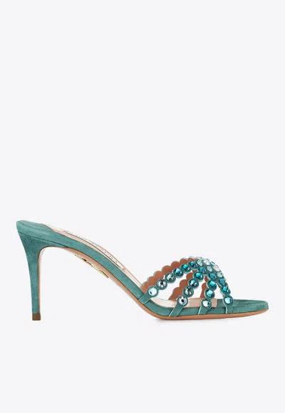 Aquazzura Tequila 75 Crystal Embellished Mules In Blue