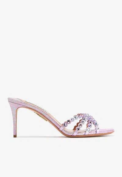 Aquazzura Tequila 75 Crystal Embellished Mules In Pink
