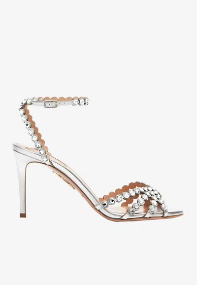 Aquazzura Tequila 85 Crystal-embellished Sandals In Nude