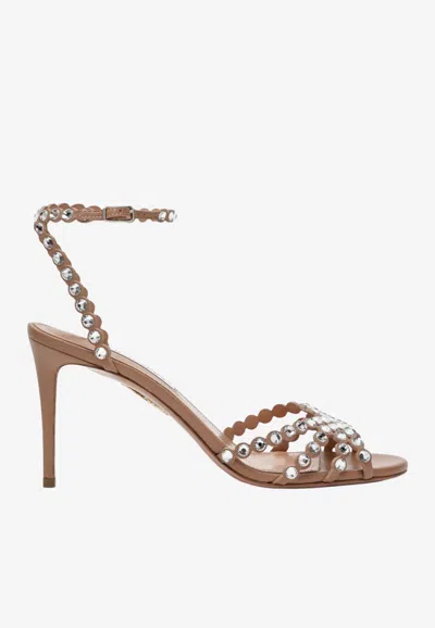 Aquazzura Tequila Sandal Crystal Nappa Sandals In Daisy Yellow In Pink
