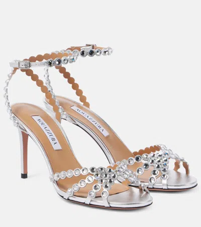 Aquazzura Tequila 85 Crystal-embellished Sandals In Metallic