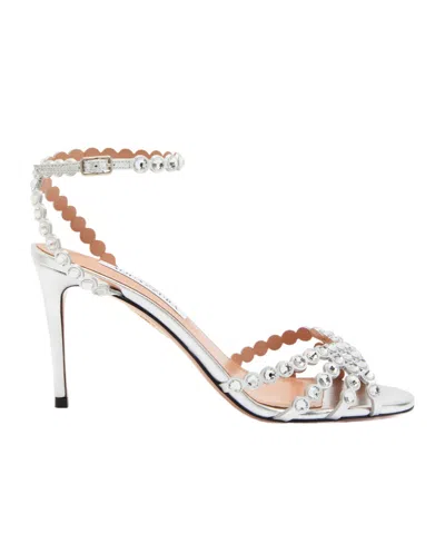 Aquazzura Tequila 85 Embellished Metallic Leather Sandals In Animal Print