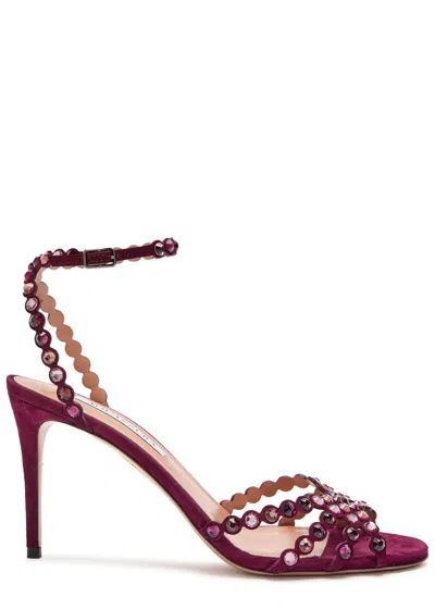 AQUAZZURA AQUAZZURA TEQUILA 85 EMBELLISHED SUEDE SANDALS