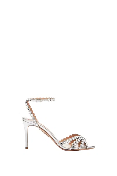 Aquazzura Womens White Tequila 105 Crystal-embellished Leather Heeled Sandals