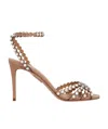 Aquazzura Tequila Crystal-embellished Leather Sandals In Brown