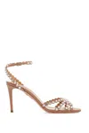 Aquazzura Love Struck 85 Crystal-embellished Metallic Leather Sandals In Animal Print