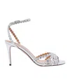 Aquazzura Womens White Tequila 105 Crystal-embellished Leather Heeled Sandals In Silver