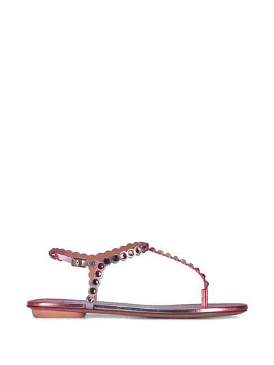 Aquazzura Tequila Beaded Leather Sandals In Pink