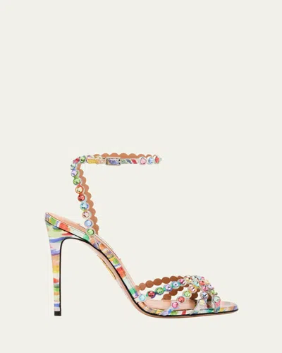 Aquazzura Tequila Brush Strokes Printed Stiletto Sandals In Rainbow