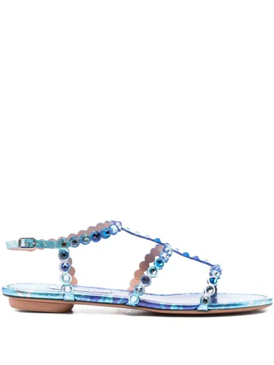 Aquazzura Tequila Crystal-embellished Leather Sandals In Blue