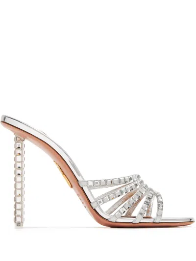 Aquazzura Tequila Crystal-embellished Mules In Silver