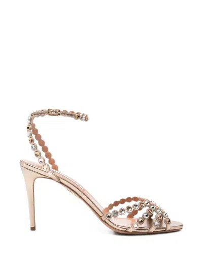 Aquazzura Tequila Crystal-embellished Heeled Sandals In Gold