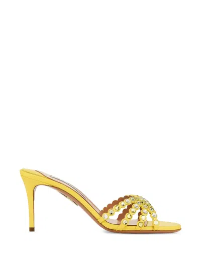Aquazzura Tequila Crystal-embellished Scallop Sandals In Yellow