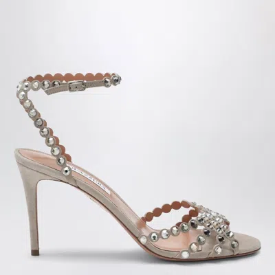 Aquazzura Tequila Crystal-embellished Suede Sandals In Gray