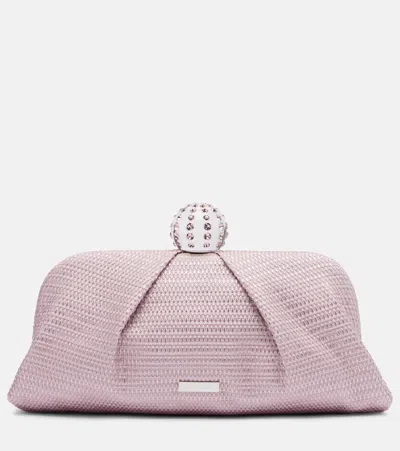 Aquazzura Tequila Embellished Canvas Clutch In Pink