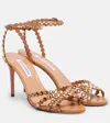 Aquazzura Heeled Sandals With Diamonds And Ankle Strap In Brown