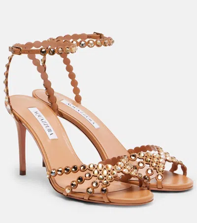 AQUAZZURA TEQUILA EMBELLISHED LEATHER SANDALS