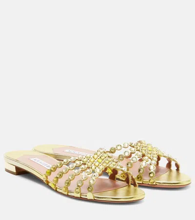 Aquazzura Tequila Embellished Leather Sandals In Yellow