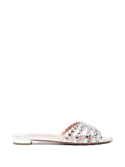 Aquazzura Tequila Crystal-embellished Flat Sandals In Silver