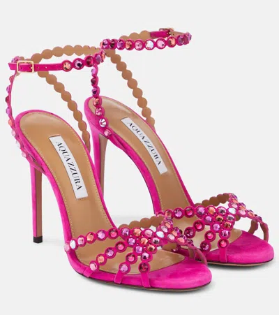 Aquazzura Tequila Embellished Suede Sandals In Pink
