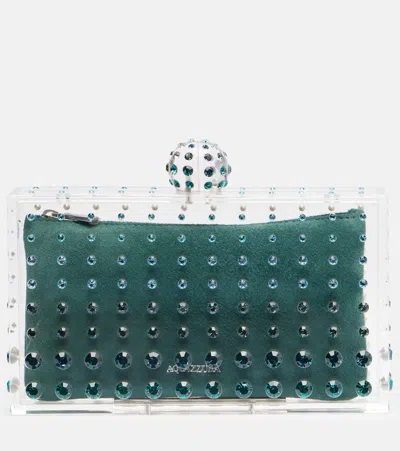 Aquazzura Tequila Mini Beaded Suede-lined Clutch In Transparent