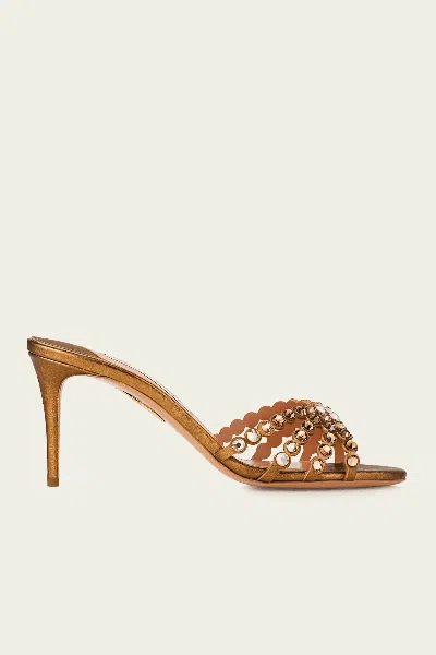 Aquazzura Tequila Mule 75 In Brass Bronze In Brown