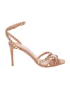 Aquazzura Heeled Sandals With Diamonds And Ankle Strap In Brown