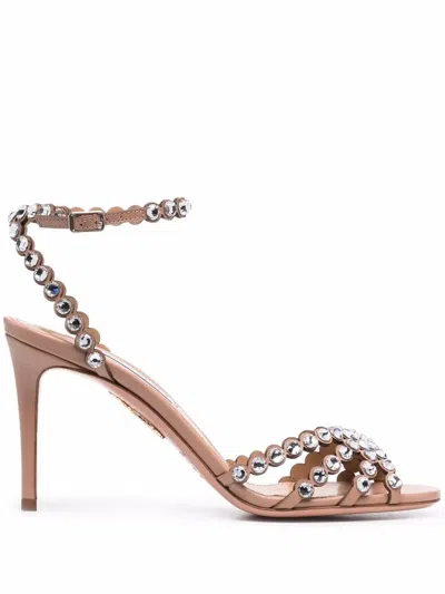 Aquazzura Tequila Sandal Crystal Nappa Sandals In Daisy Yellow In Pink