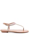 Aquazzura T-strap Pink Sandals With Circular Embellishments In 中性色