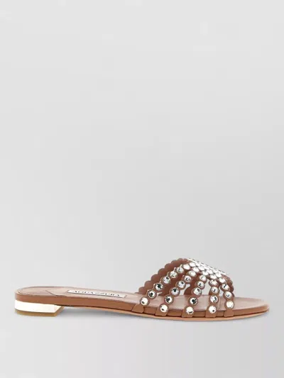 Aquazzura Tequila Slides Flat Sole Open Toe Design In Brown