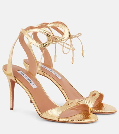 AQUAZZURA TESSA 85 SNAKE-EFFECT LEATHER SANDALS