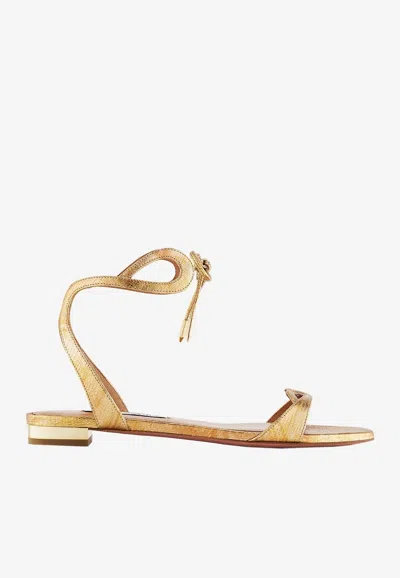 Aquazzura Tessa Flat Sandals In Metallic Leather