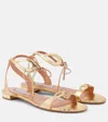 Aquazzura Metallic Bow Detail Flat Sole Sandals In Gold