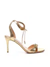 Aquazzura Heeled Sandals With Metallic And Textured Finish In Golden