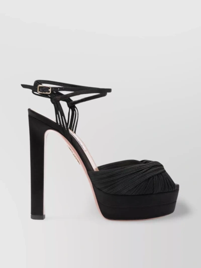 Aquazzura Bellini Beauty 130 Twisted Satin Platform Sandals In Black