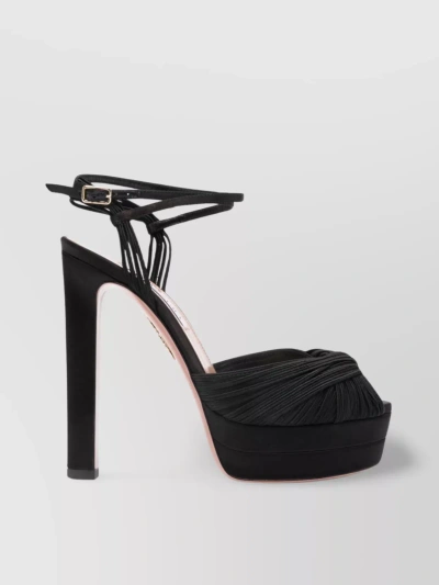 AQUAZZURA TEXTURED BLOCK HEEL PLATFORM SANDALS