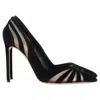Aquazzura The Spy 10 Pointed Pumps In Black Suede And Mesh In Black