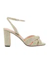 Aquazzura 'nina' Metallic Sandals With Open Toe And High Block Heel In Tweed Woman In Nude