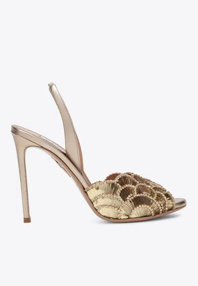 Aquazzura This Evening 105 Sequined Slingback Sandals In Gold