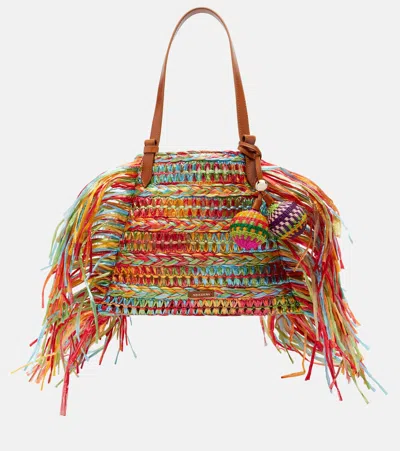 Aquazzura Trancoso Fringed Raffia Tote Bag In Multi