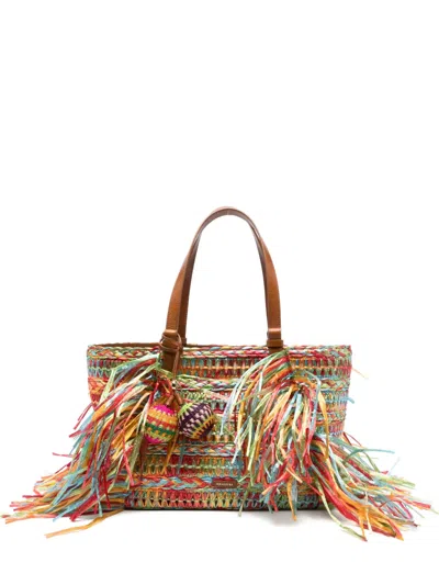 Aquazzura Trancoso Fringe-trimmed Woven Tote Bag In Multi