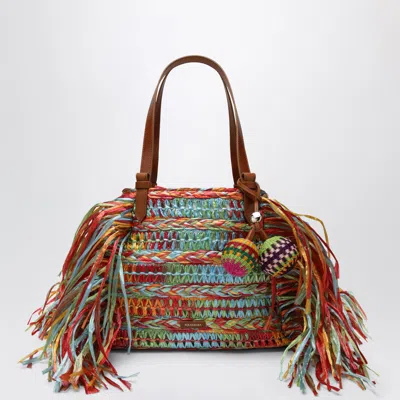 Aquazzura Fringed Straw Handbag In Brown