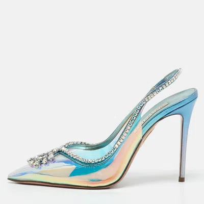 Pre-owned Aquazzura Transparent Crystal Embellished Pvc Heaven Slingback Pumps Size 38.5