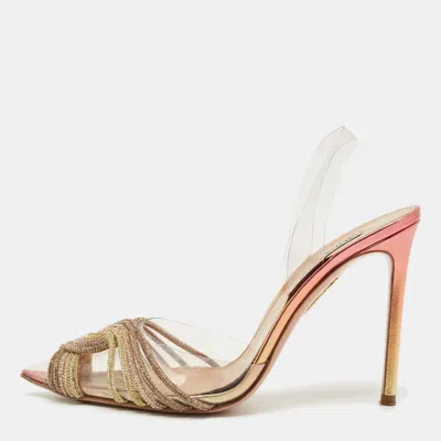 Pre-owned Aquazzura Transparent Pvc Crystal Embellished Gatsby Slingback Pumps Size 38.5