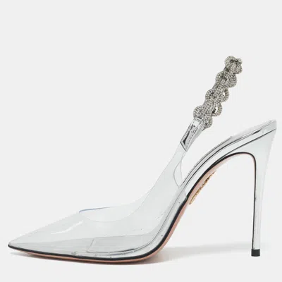 Pre-owned Aquazzura Transparent Pvc Crystal Embellished Love Link Pumps Size 38