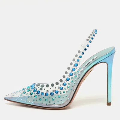 Pre-owned Aquazzura Transparent Pvc Crystal Embellished Slingback Pumps Size 37