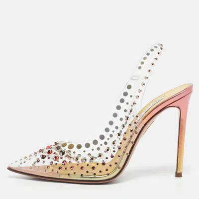 Pre-owned Aquazzura Transparent Pvc Crystal Embellished Slingback Pumps Size 38.5