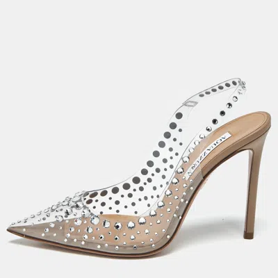 Pre-owned Aquazzura Transparent Pvc Crystal Embellished Starburst Slingback Pumps Size 37.5